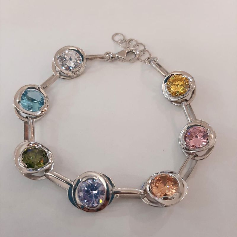 Pulsera en plata de ley con circonitas grandes de colores: Catálogo de Joyería Izquierdo