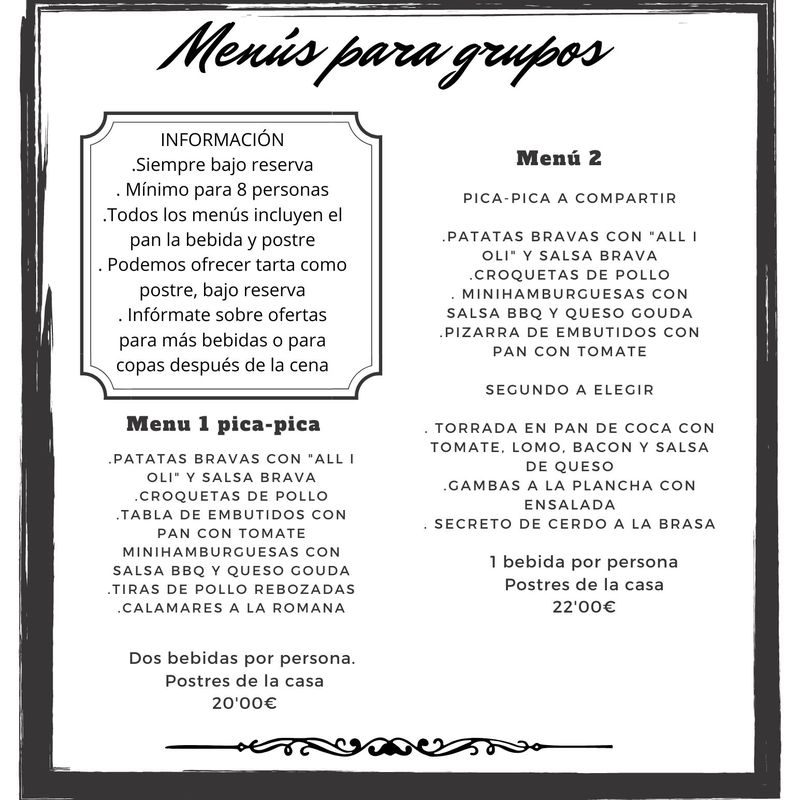 Menús para grupos.: Carta y menús de Restaurant Moll Vell