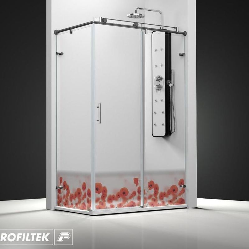 Mampara de baño Profiltek corredera serie Steel modelo ST-201 Classic decoración amapolas