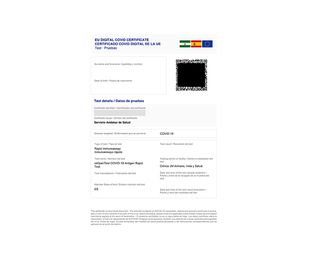 Certificado europeo de prueba negativa de antígenos Covid 19