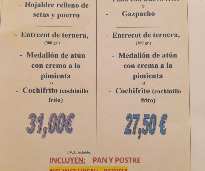 MENÚS  ESPECIALES: Carta de La Fanega de Roque - Comedor Solariego