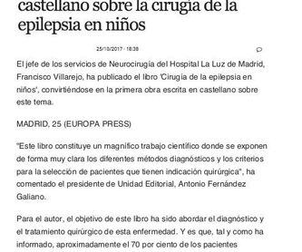 Artículo en el periódico Diario médico: Especialidades y publicaciones de Doctor Villarejo