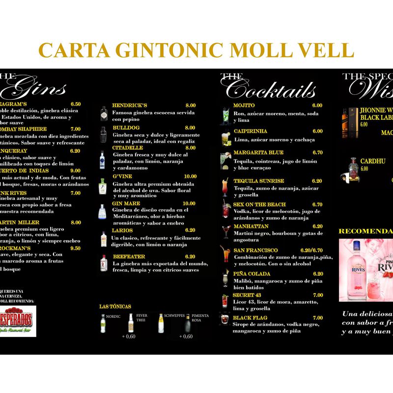 Bebidas: Carta y menús de Restaurant Moll Vell