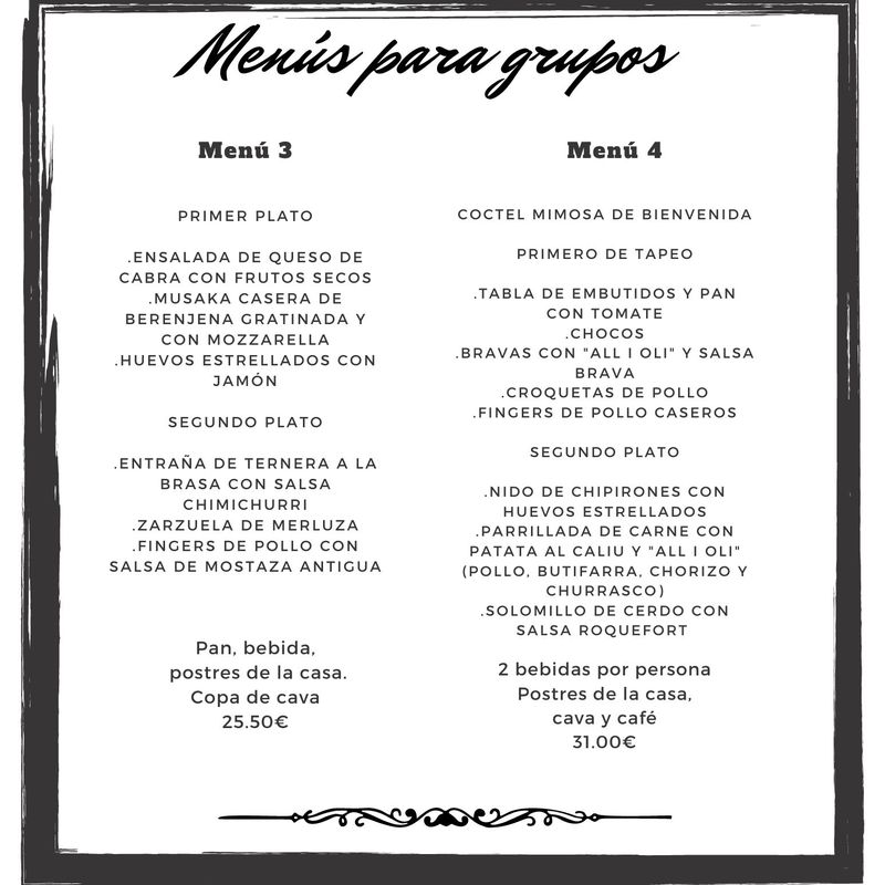 Menús para grupos.: Carta y menús de Restaurant Moll Vell