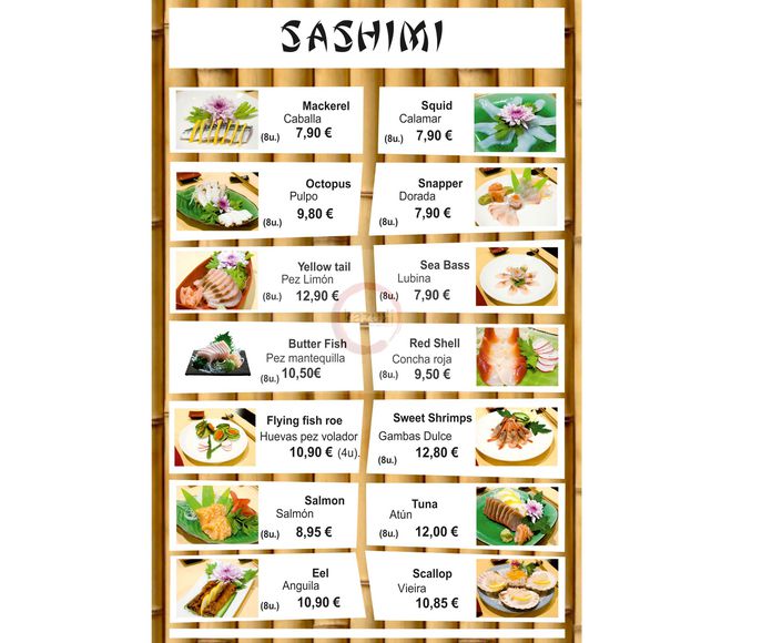 Sashimi: Carta y menú de Restaurante Teppanyaki Kazuki }}