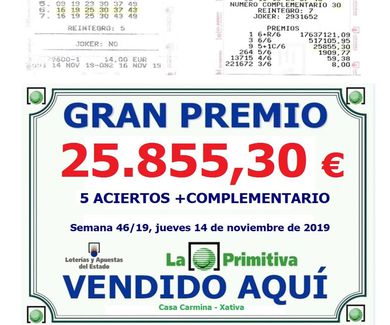 INCREIBLE OTRO PREMIO EN CASA CARMINA EN LA LOTERIA PRIMITIVA DE 25.855,30€