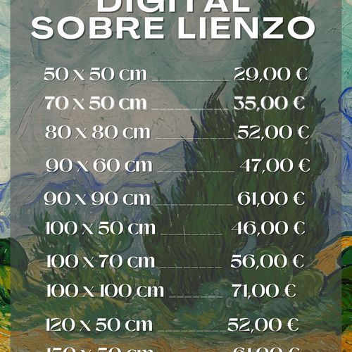 Lista de precios Impresión digital sobre lienzo