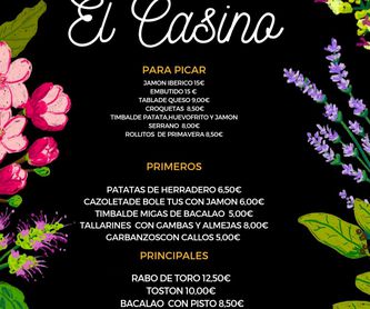 MENÚ DEL DIA DE LUNES A VIERNES: Especialidades de Cafetería Restaurante El Casino
