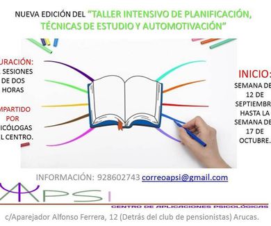 NUEVA EDICIÓN EN SEPTIEMBRE TALLER INTENSIVO DE PLANIFICACIÓN, TÉCNICAS DE ESTUDIO Y AUTOMOTIVACIÓN.