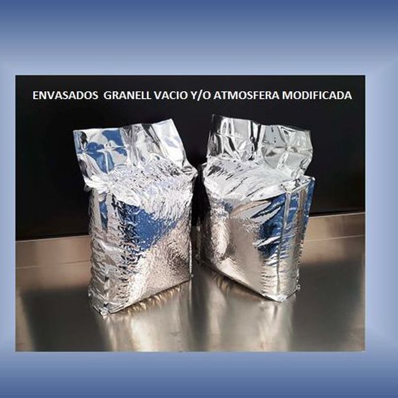 Envasado vació de alimentos con/sin atmósfera modificada con barrera de aluminio