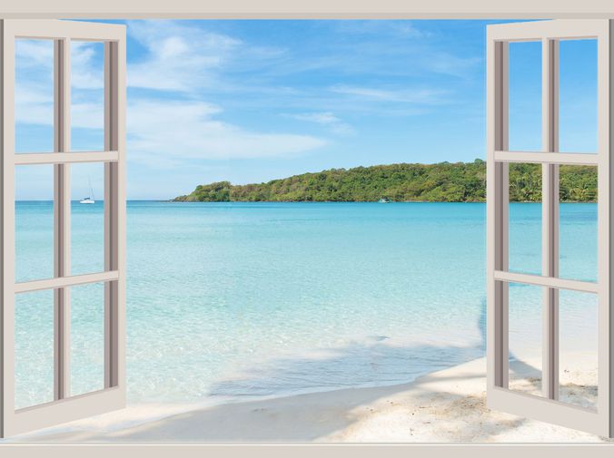 Puerta abierta playa y nubes - VINILOS DECORATIVOS  Vinilos para puertas,  Vinilos, Decoración de unas