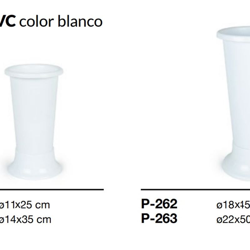 BUCARO PVC +BASE (BLANCO)// REF: P-260 (D11x25CM) PRECIO: 2,75€ // REF: P-261(D14x35CM) PRECIO: 4,35€ // REF: P-262 (D18x45CM) PRECIO: 8,45€// REF: P-263 (D22x50CM) PRECIO: 10,00€