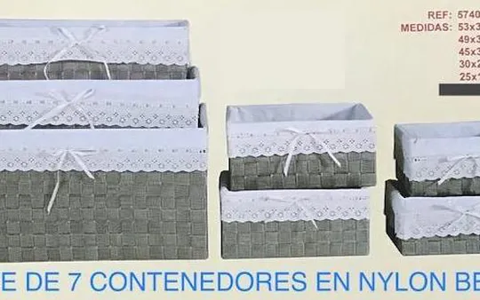 22-5740 SET 7 CAJONES CINTAS BEIGE C/FORRO G57X37X27