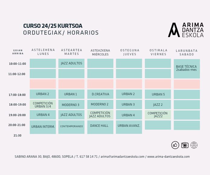 Nuevo horario: Servicios  de Arima Dantza Eskola