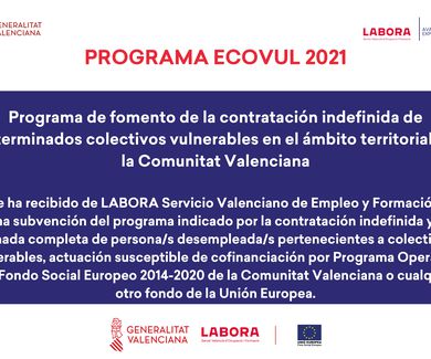 Programa: Fomento de la contratación indefinida de determinados colectivos vulnerables en el ámbito territorial de la Comunitat Valencia