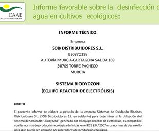 CAAE - informe favorable sobre el uso de Biodyozon en agricultura ecológica