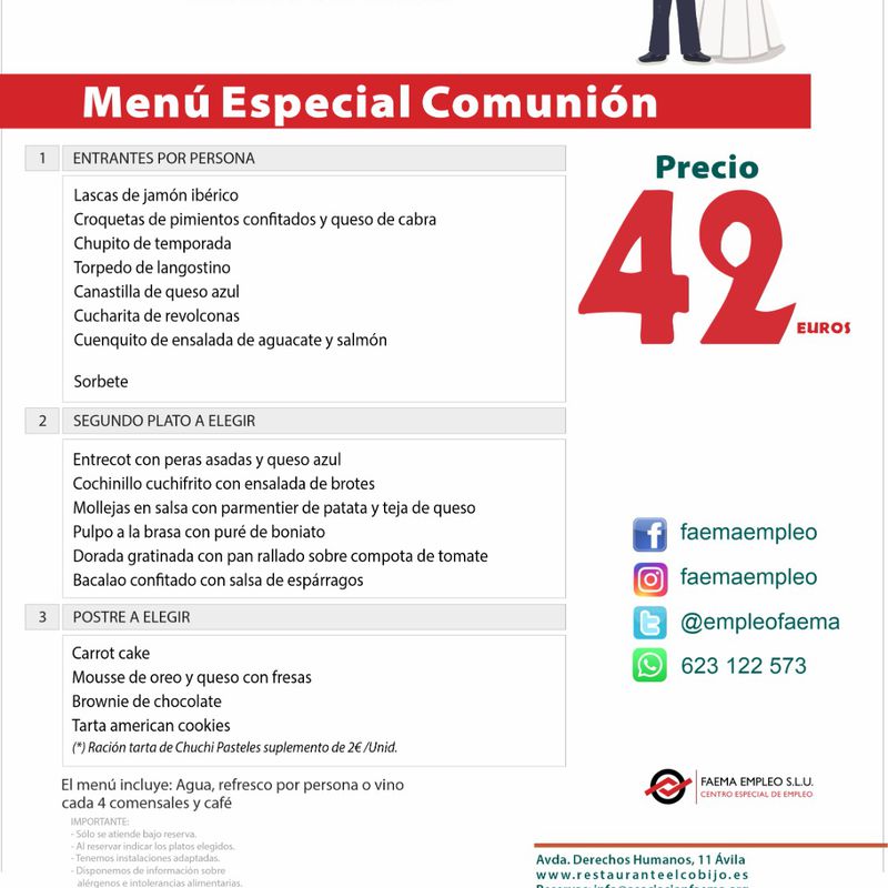 CELEBRA TU COMUNIÓN CON NOSOTROS: Carta y Menús de Restaurante El Cobijo