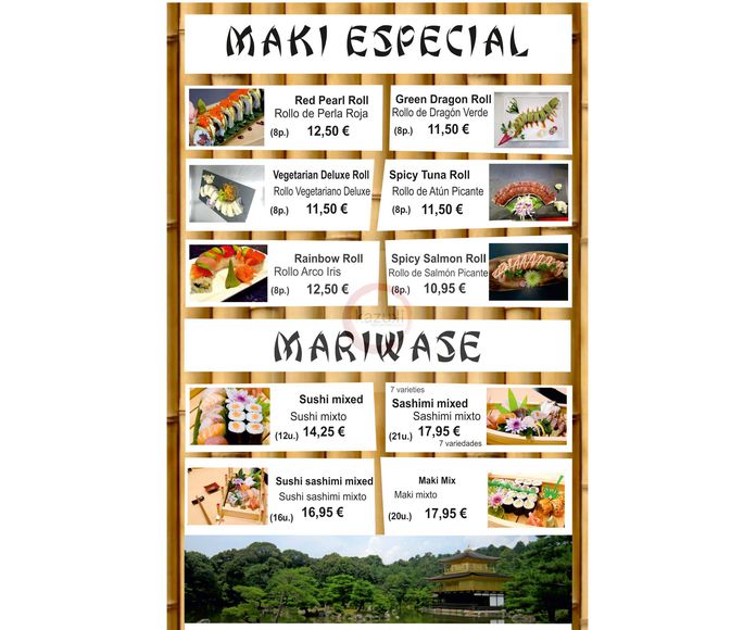 Maki especial / Mariwase: Carta y menú de Restaurante Teppanyaki Kazuki }}