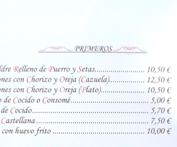 Primeros: Carta de La Fanega de Roque - Comedor Solariego