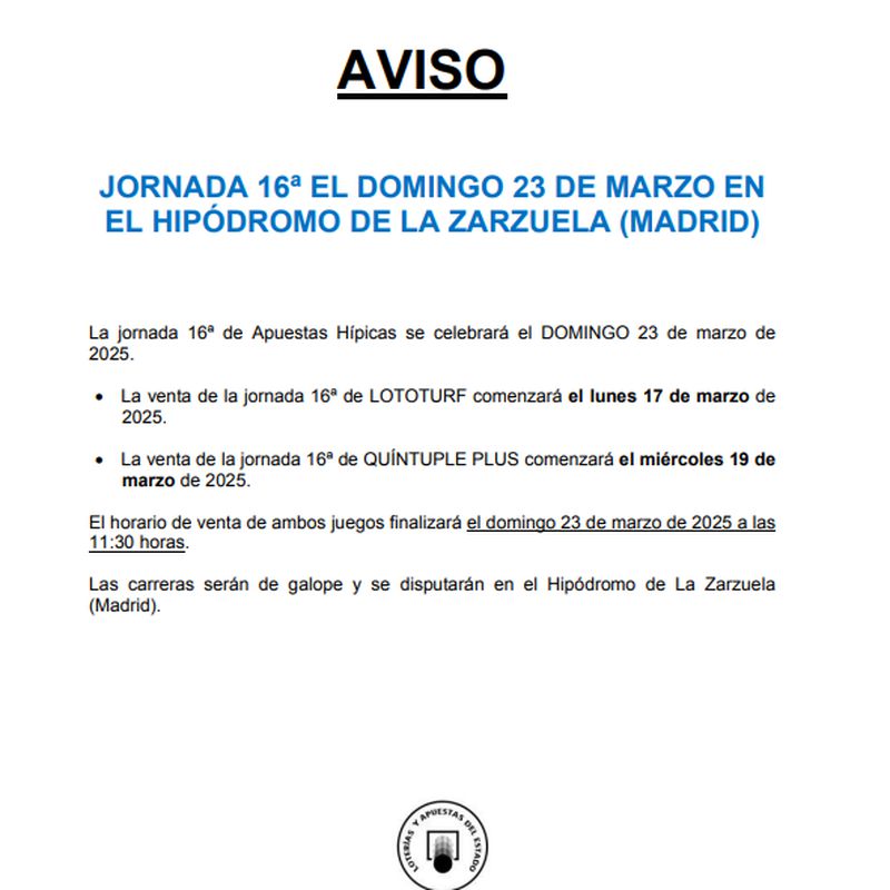 AVISO PARA VALIDAR LAS APUESTAS DEL LOTOTURF