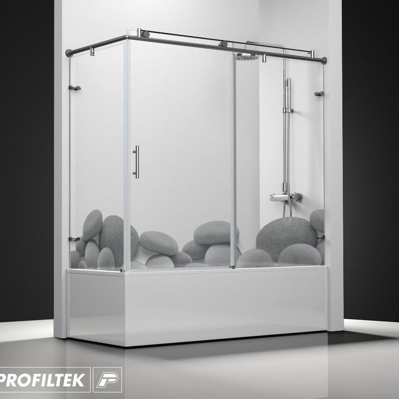 Mampara de baño Profiltek serie Steel mod.ST 101 classic decoración piedras