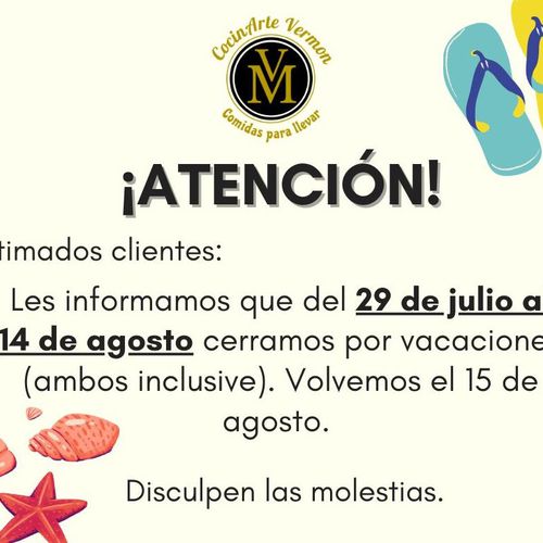 CERRADO POR VACACIONES 29 JULIO AL 14 DE AGOSTO