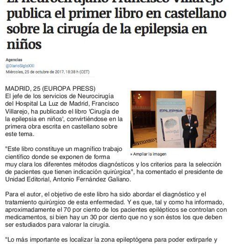 Artículo en periódico Siglo XXI: Especialidades y publicaciones de Doctor Villarejo