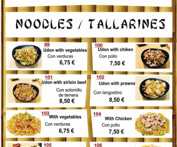 Noodles / Tallarines: Carta y menú de Restaurante Teppanyaki Kazuki }}
