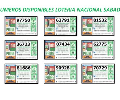 Números disponibles en CASA CARMINA para el sorteo extraordinario de lotería nacional ( Sorteo día del Padre) a celebrarse el próximo Domingo 19 de Marzo del 2023.
