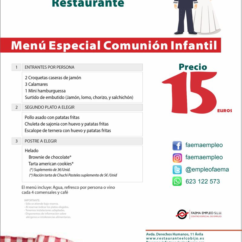 CELEBRA TU COMUNIÓN CON NOSOTROS: Carta y Menús de Restaurante El Cobijo