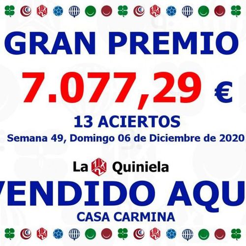 Premio Quiniela 13 Aciertos Domingo 06/12/2020