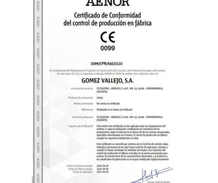 AENOR / Certificado de Conformidad de control de producción en Fábrica