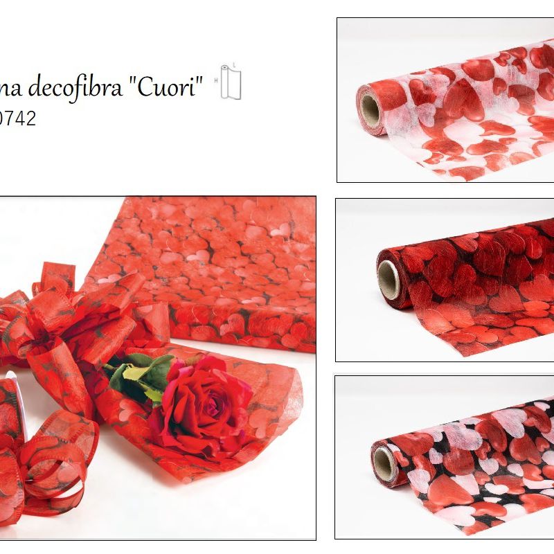 Bobina decofibra de corazones (530mm x 9mt) Colores: 01- Blanco, 07- Rojo y 30- Negro  ref: 0742 precio: 7,50€/ud