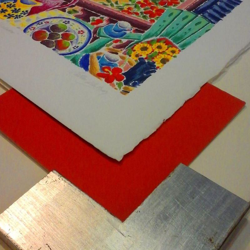 Enmarcación de Obra grafica sobre fondo