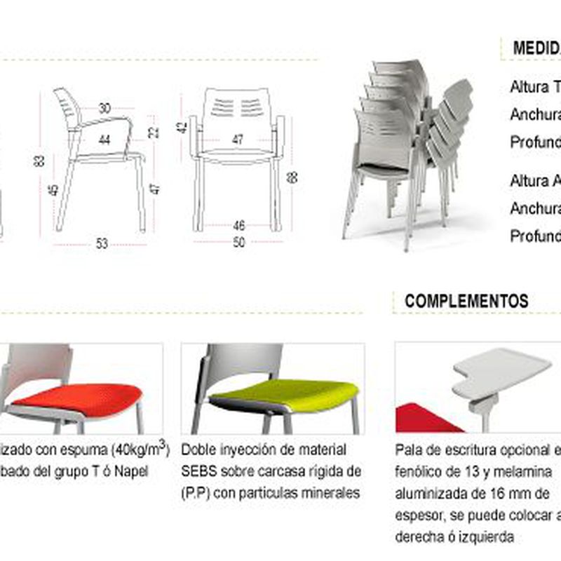 Medidas y tipos de asiento Silla Colectiva SPACIO 4Patas