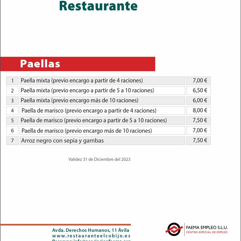 PAELLA: Carta y Menús de Restaurante El Cobijo