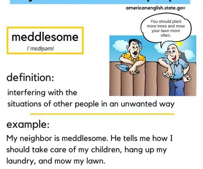 Adjectives to describe people: Meddlesome }}