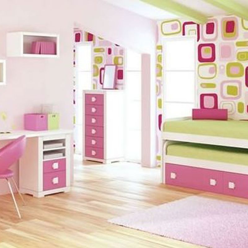 Dormitorio infantil lacado en blanco y rosa