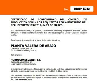 Venta de áridos certificados: Catálogo de HORMIGONES ZENIT, S.L.