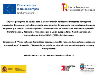 Publicidad de las subvenciones percibidas en el marco del plan de recuperación, transformación y resiliencia, financiado por la Unión Europea (NEXT GENERATION UE)