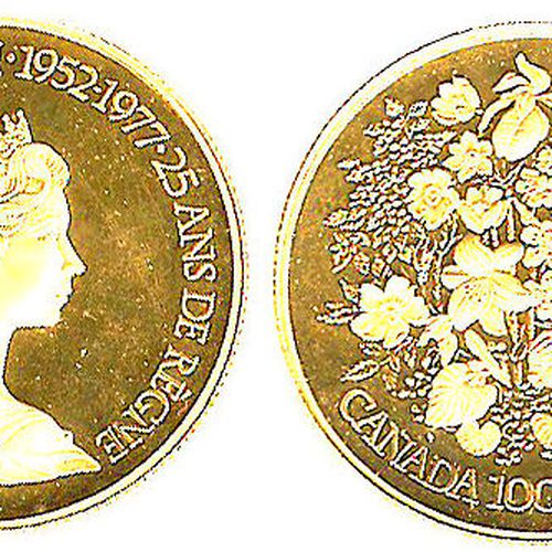 100 dólares Canadá. Jubileo de Isabel 2ª. 1977