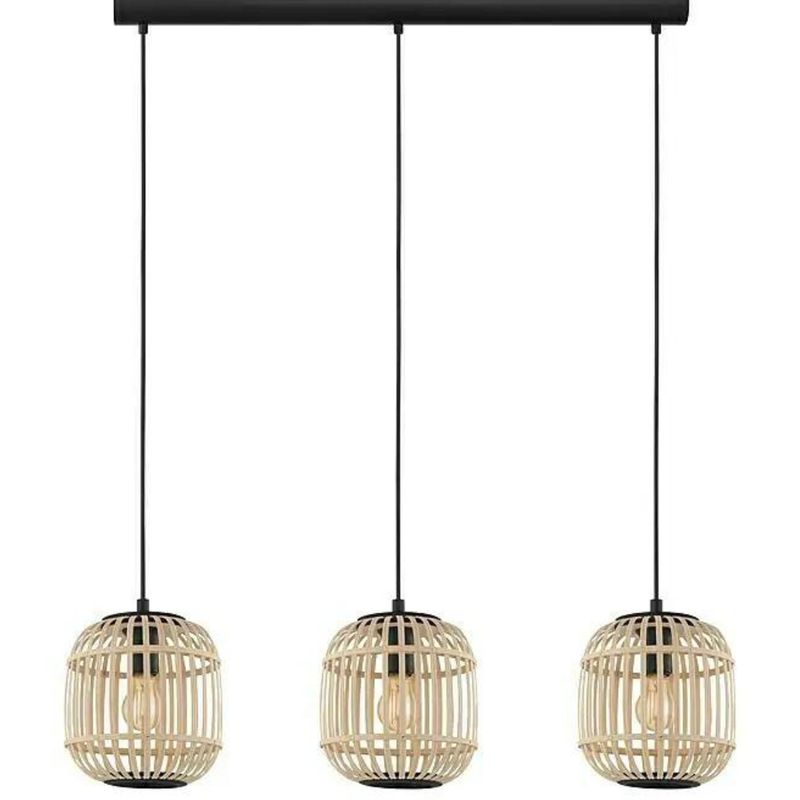 Lámpara 3 luces en madera natural con color metal negro.: catálogos de Iluminación Raquel