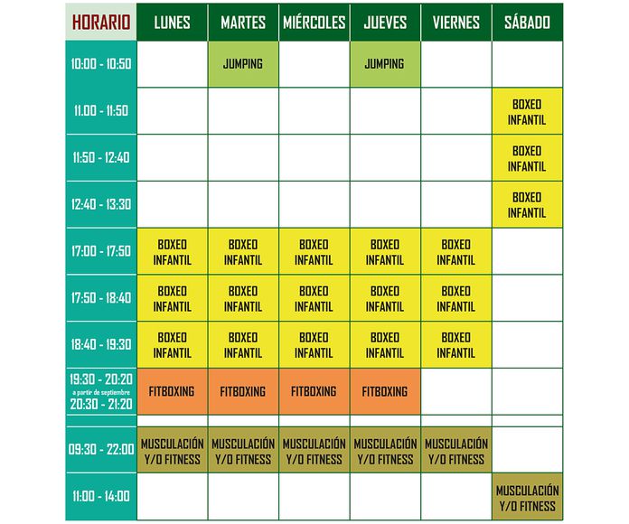 Horario clases: Clases y musculaciÃ³n de FITNESS BOXING GYM