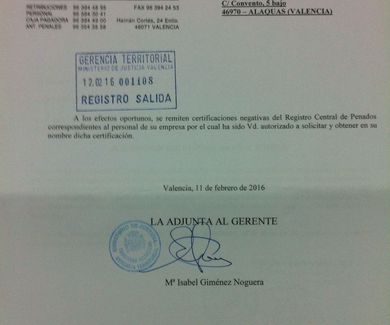 Certificado negativo de antecedentes penales