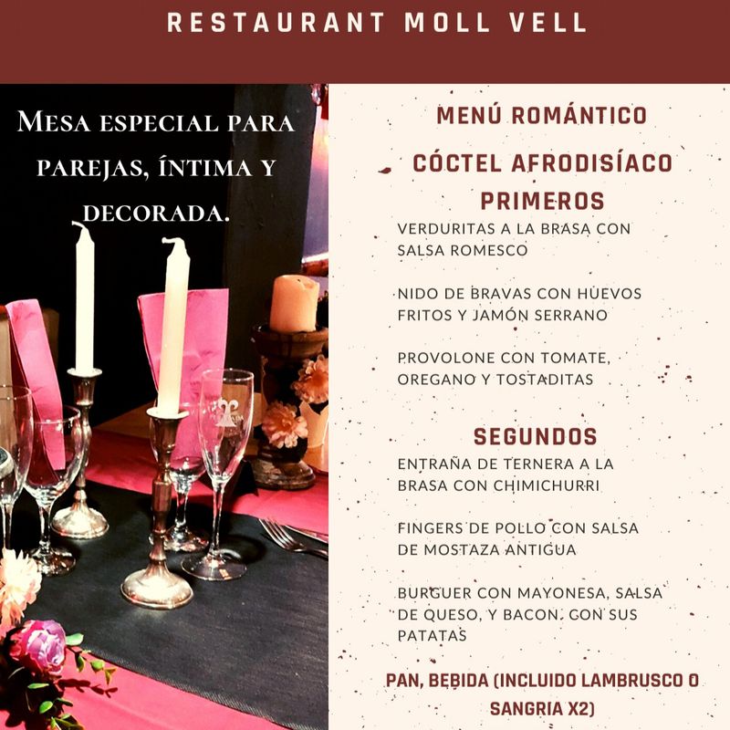 tarifa batalla Café cena romántica: Carta y menús de Restaurant Moll Vell