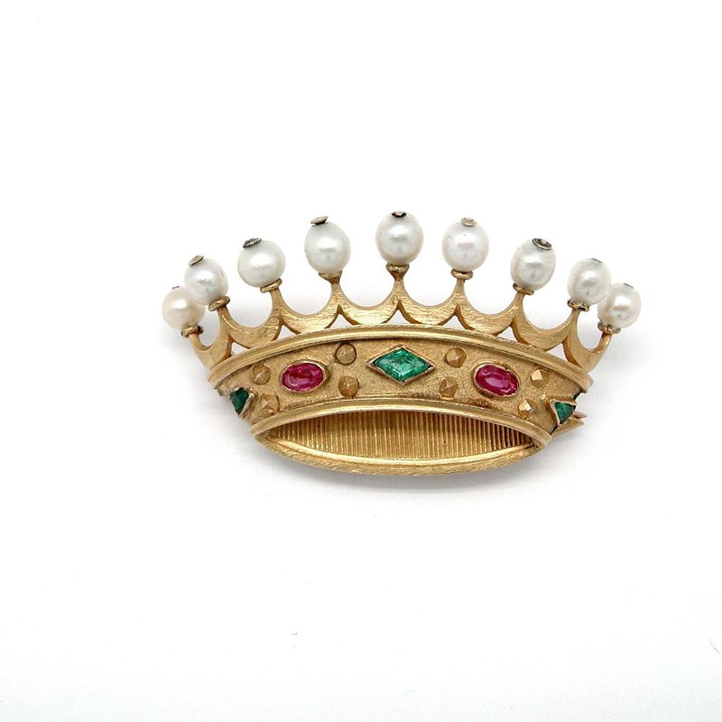 Broche de oro con gemas en forma de corona ducal. S.XIX.: Catálogo de Antigua Joyeros