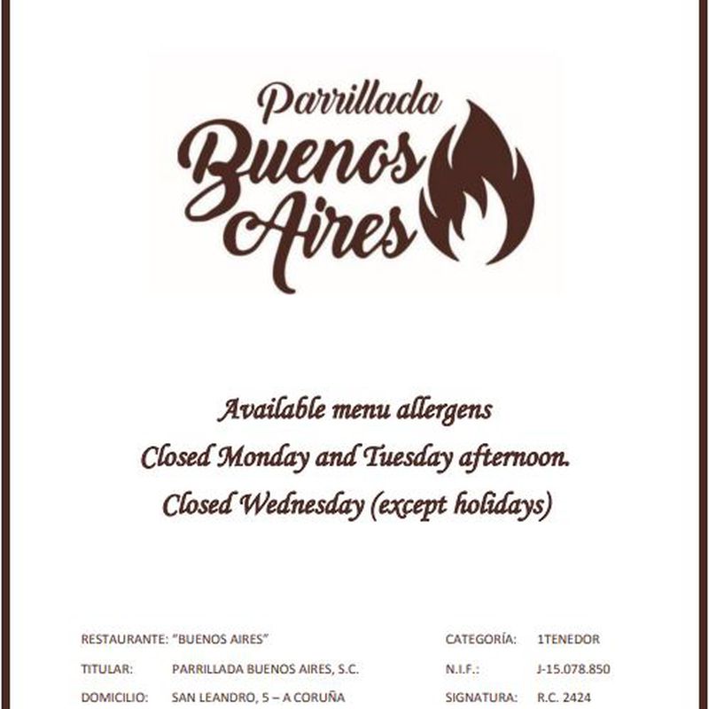 Restaurant Menu de Parrillada Buenos Aires