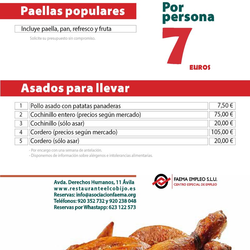 Paella popular y Catering asados: Carta y Menús de Restaurante El Cobijo